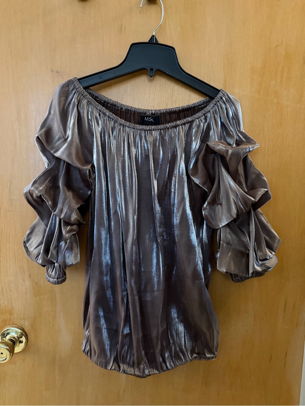 MSK Shimmery Bronze Off-Shoulder Ruffle Sleeve Blouse